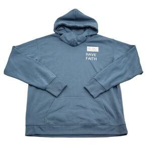 Vivre La Vie Hoodie Men M Blue Have Faith Print Crew Neck Front Pocket Pull Over